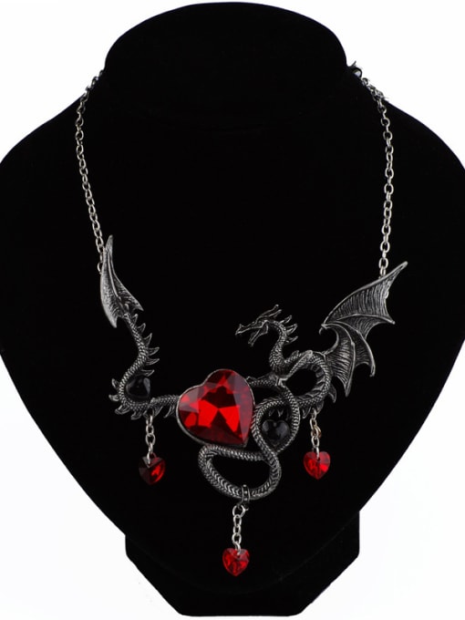 Qunqiu Exaggerated Personalized Dragon Heart Stones Alloy Necklace 1