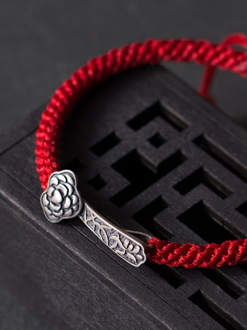 FAN 925 Sterling Silver With Antique Silver Plated and Ruyi  red rope Woven & Braided Bracelets 1