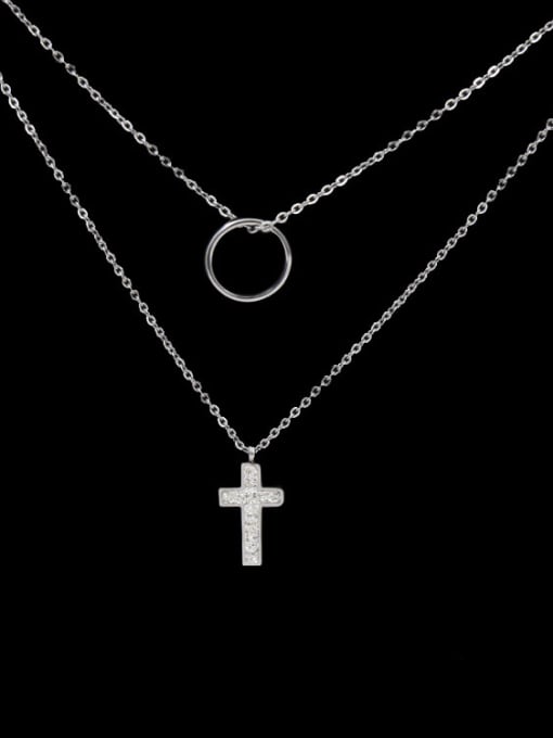 My Model Double Layer Cross Shaped Titanium Necklace 1