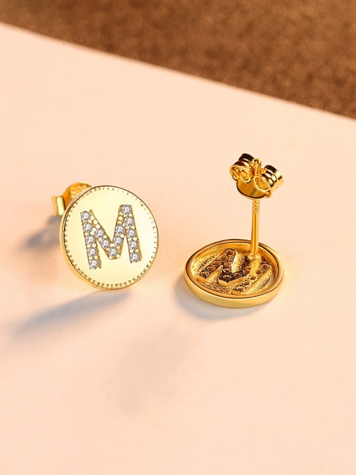 CCUI 925 Sterling Silver With Cubic Zirconia Simplistic Monogrammed  M Stud Earrings 2