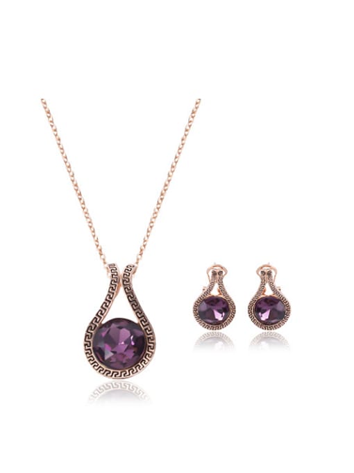 BESTIE Alloy Rose Gold Plated Fashion Purple Stone Two Pieces Jewelry Set 0
