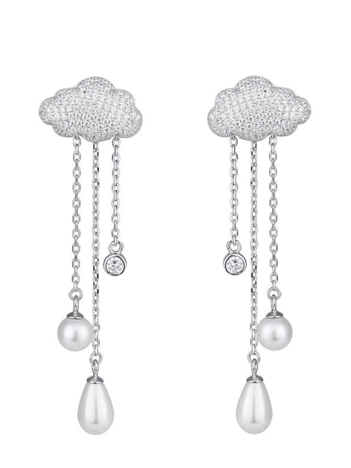 ALI Long clouds water-drops fringed micro-inlay AAA zircon pearls earrings 0