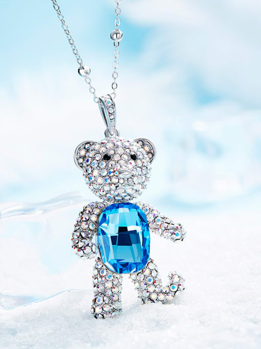 Blue Bear-shaped austrian Crystal Necklace