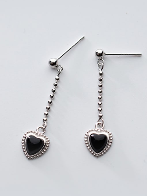 Rosh Trendy Black Heart Shaped Carnelian Silver Drop Earrings 0