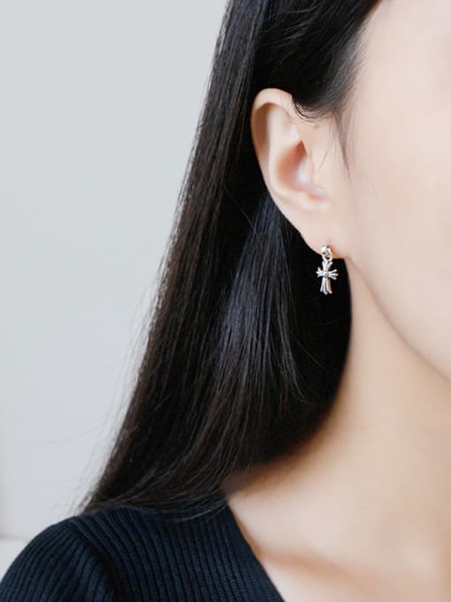 DAKA Sterling silver minimalist retro cross earrings 1