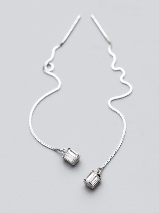 white Elegant Square Shining Zircon S925 Silver Line Earrings