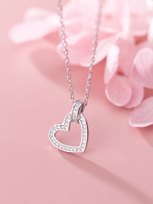 Rosh 925 Sterling Silver With Platinum Plated Simplistic Hollow Heart Necklaces 2