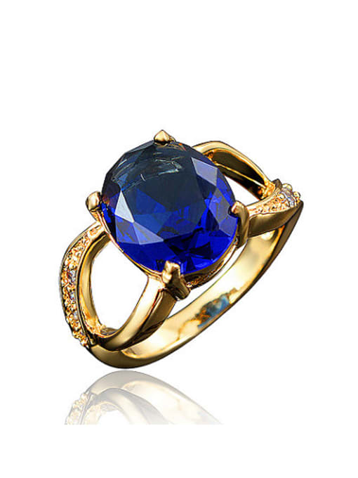 SANTIAGO Blue 18K Gold Plated Oval Shaped Zircon Ring 0