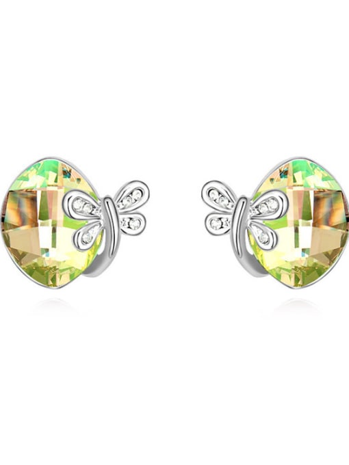 QIANZI Simple Oval austrian Crystal Little Butterfly Alloy Stud Earrings 1