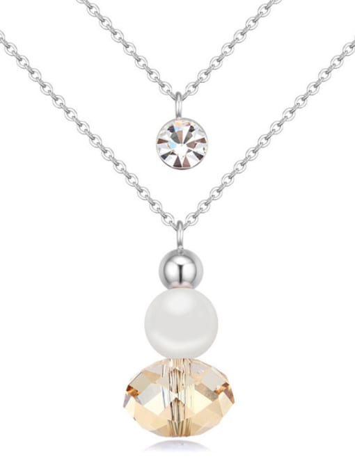 QIANZI Fashion Double Layers Imitation Pearl austrian Crystal Alloy Necklace 1