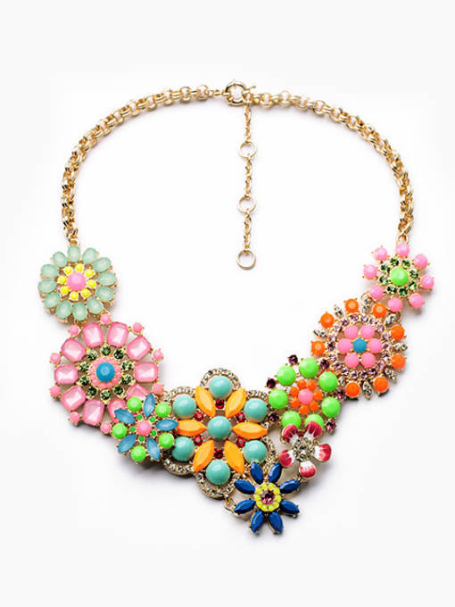 KM Exaggerated Colorful Flower Zircon Alloy Necklace 0