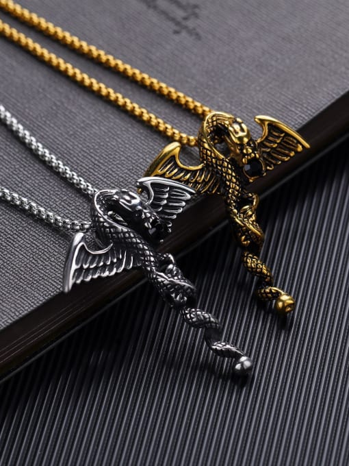 Open Sky Stainless Steel With Antique Gold Plated Vintage Animal dragon Pendants 0