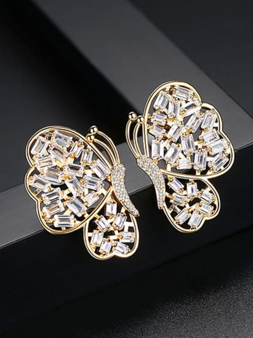 18k-T01I18 Copper With Cubic Zirconia Exaggerated Butterfly Party Stud Earrings