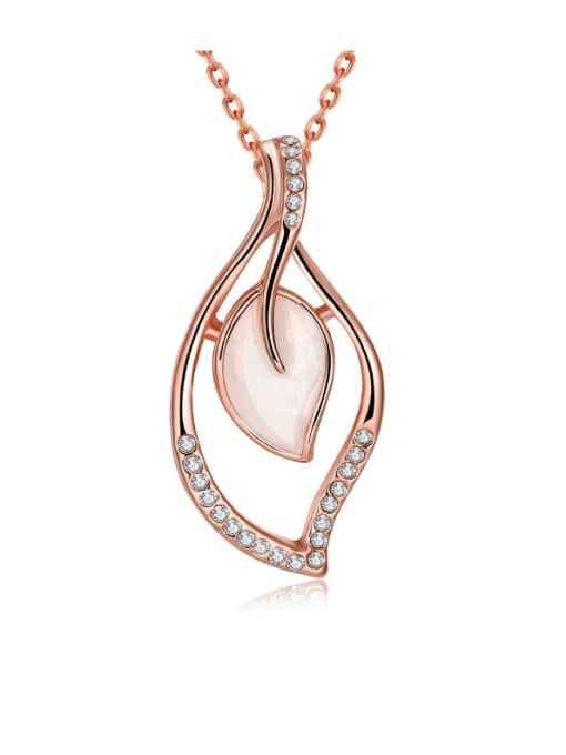 Rose Gold White Women Hollow Leaves Shaped  Necklace