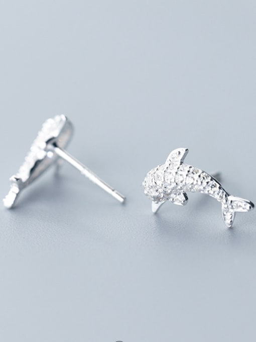Rosh 925 Sterling Silver With Silver Plated Cute Dolphin Stud Earrings 2