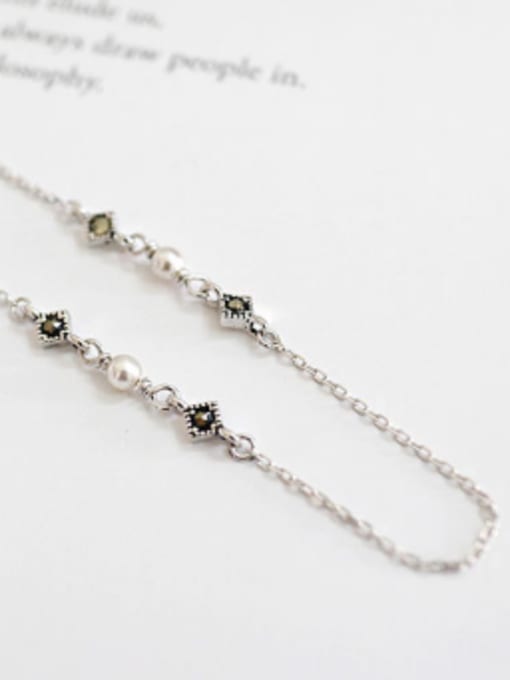 DAKA Fashion Black Zirconias Little Artificial Pearls Silver Necklace 2
