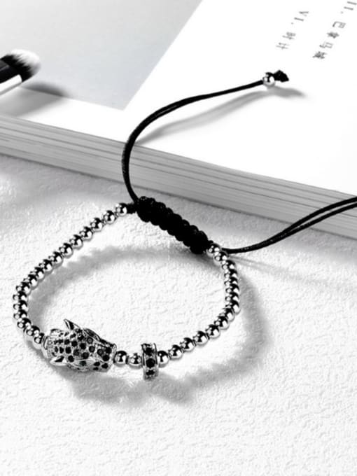 Open Sky Fashion Leopard Head Black Chinlon Adjustable Bracelet 2