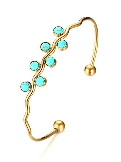 LI MUMU Stainless steel Turquoise gold open Bracelet 0
