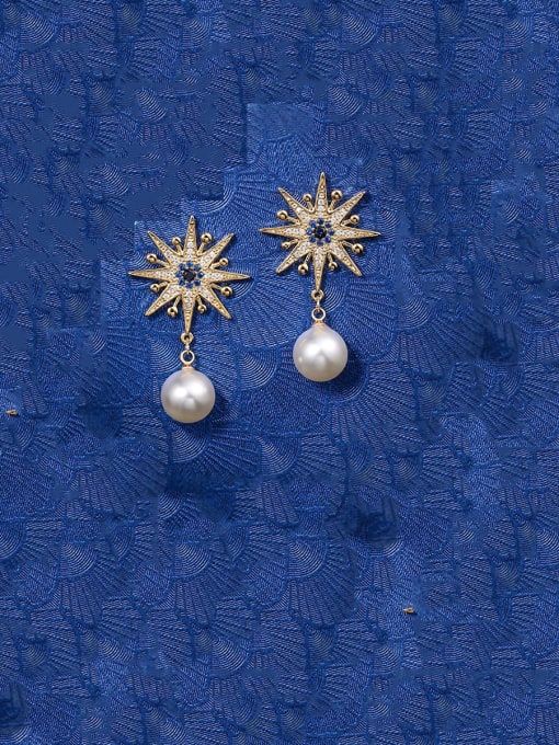 gold Copper With Platinum Plated Delicate Eight-pointed star Drop Earrings