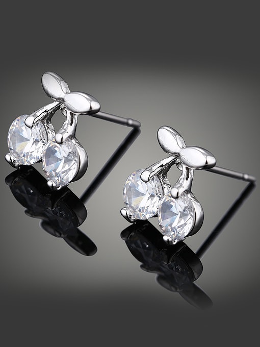 Wei Jia Fashion Little Cherry Cubic Zirconias Copper Stud Earrings 0