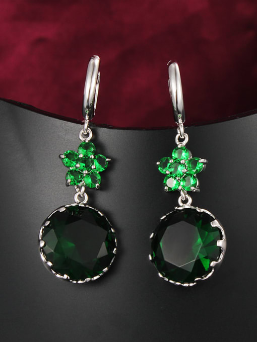 Platinum Exquisite Green Round Shaped Zircon Drop Earrings