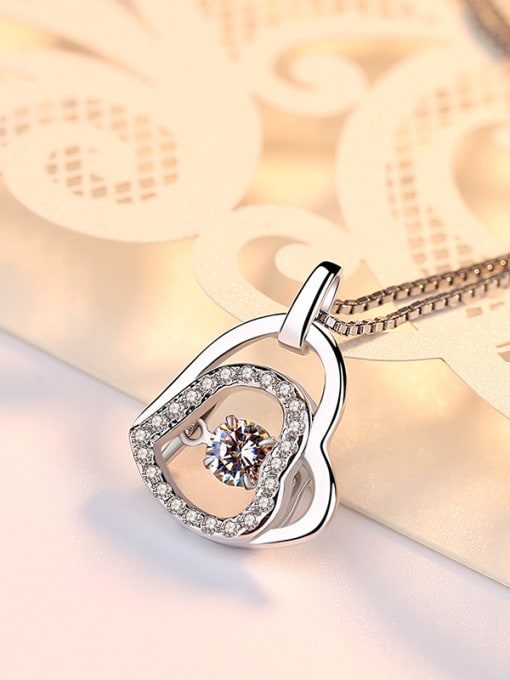 Peng Yuan Fashion Rotatable Shiny Zirconias Heart 925 Silver Pendant 2