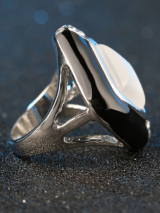 Gujin Personalized White Opal stone Black Enamel Alloy Ring 2