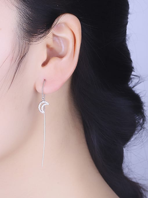 One Silver Temperament Moon Shaped Zircon Line Earrings 1