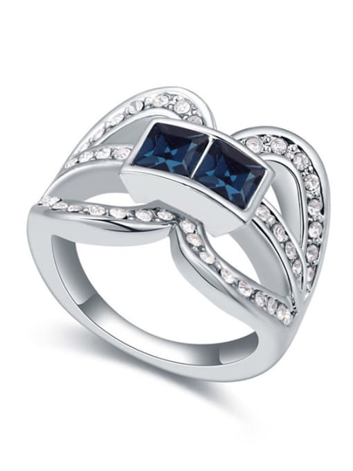 royal blue Simple Cubic Square austrian Crystals-covered Alloy Ring