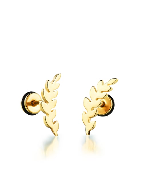 gold Fashion Titanium Leaf Smooth Stud Earrings