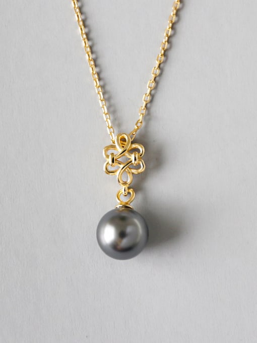 DAKA Sterling silver simple black imitation pearl flower necklace 0