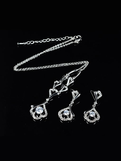 BESTIE Alloy White Gold Plated Fashion White Stones Two Pieces Jewelry Set 1