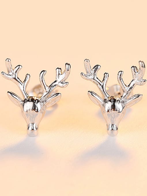 platinum-17A02 925 Sterling Silver With Gold Plated Simplistic Antlers Stud Earrings
