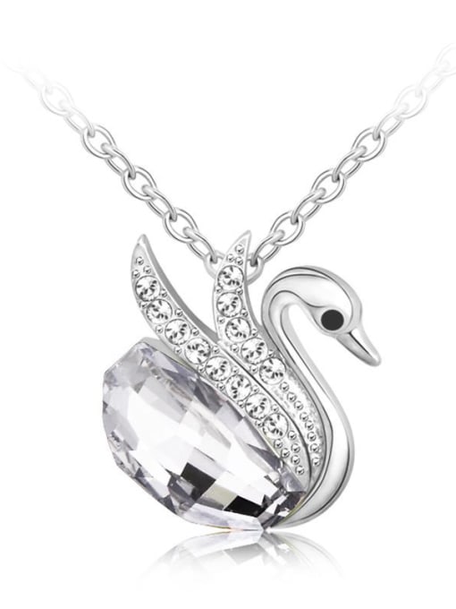 Platinum,White 18K White Gold Crystal Swan Shaped Necklace
