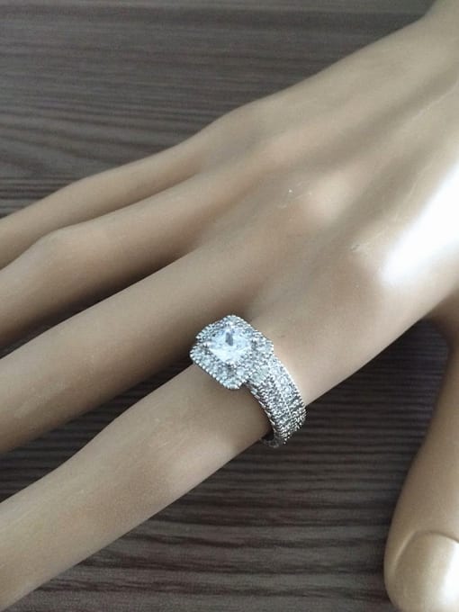 White Fashion Shiny Zirconias Copper Platinum Plated Ring
