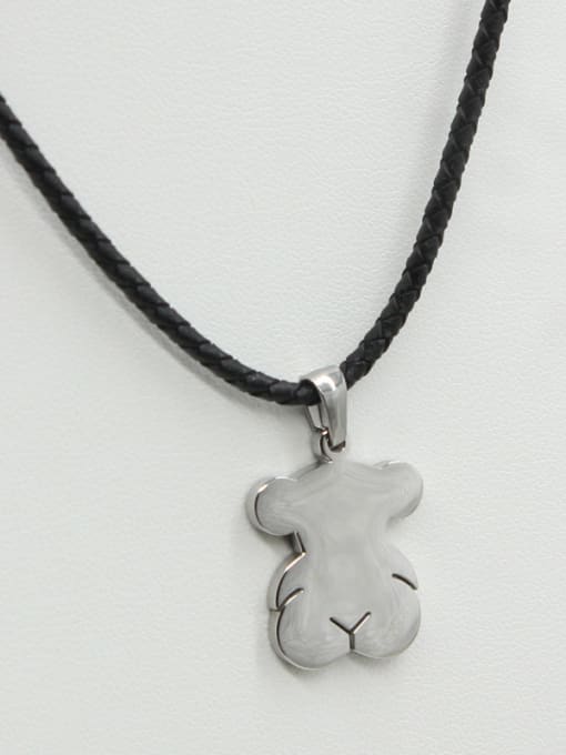 Steel Classical Bear Pendant Leather Necklace