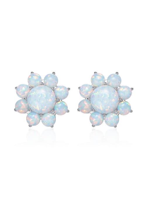 CEIDAI Fashion Little Opal stones Flowery 925 Silver Stud Earrings 0