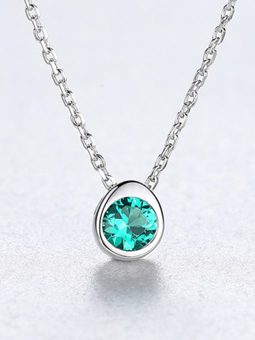Green 925 Sterling Silver With Cubic Zirconia Cute Round Necklaces