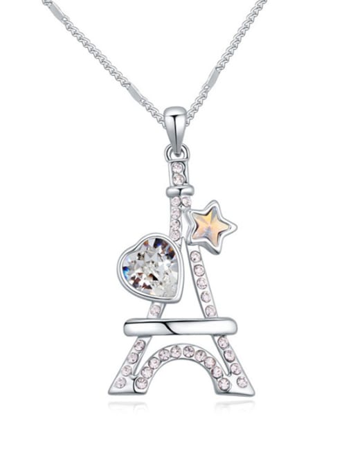 White Personalized Eiffel Tower austrian Crystals Pendant Alloy Necklace