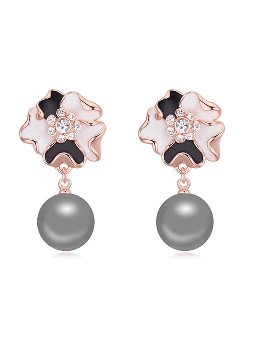 gray Elegant Imitation Pearl Flowery Alloy Stud Earrings