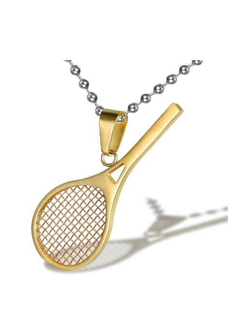 Gold Personalized Tennis Racket Pendant Titanium Men Necklace