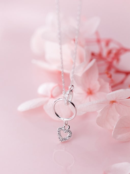 Rosh 925 Sterling Silver With Silver Plated Simplistic Circle Heart Necklaces