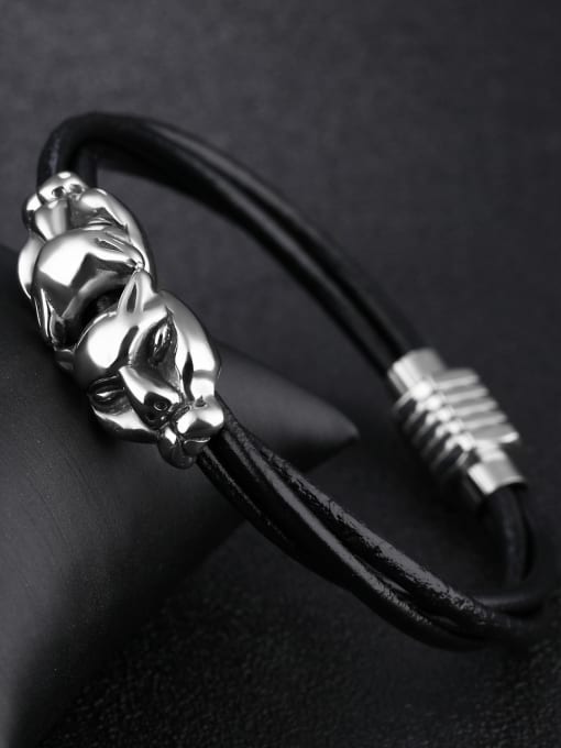 Open Sky Personalized Double Leopard Heads Artificial Leather Bracelet 1