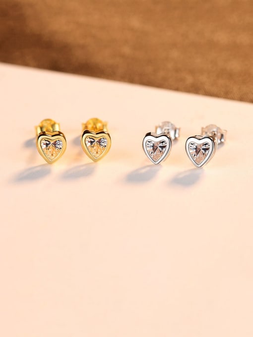 CCUI 925 Sterling Silver With Cubic Zirconia Cute Heart Stud Earrings 2