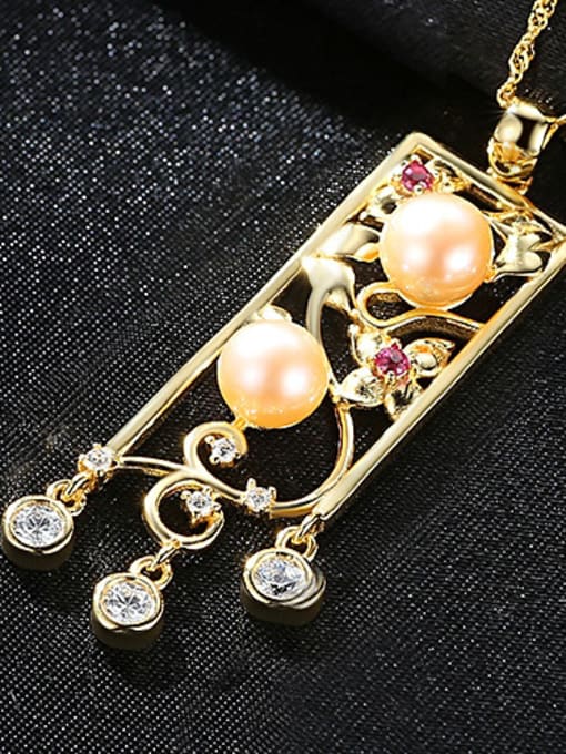Pink Sterling silver gold chinese style zircon natural pearl necklace