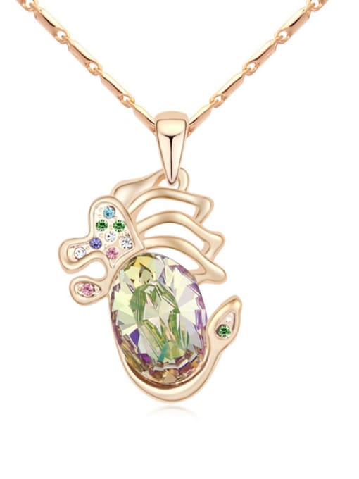 light green Personalized Oval austrian Crystal Pendant Champagne Gold Plated Necklace