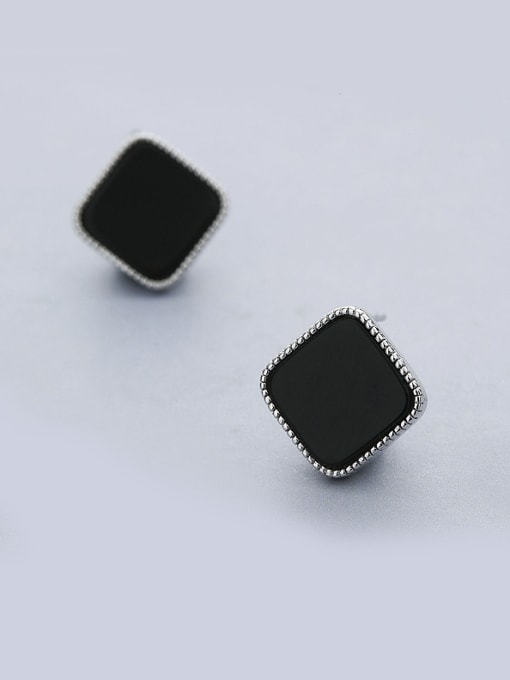 One Silver Black Square Shaped stud Earring