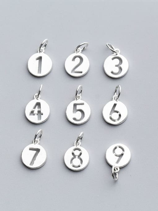 FAN 925 Sterling Silver With Silver Plated Classic Round number Charms 0