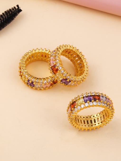 CC Copper With Cubic Zirconia Fashion Geometric Band Rings 1