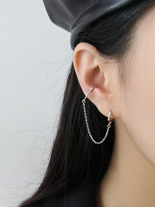 DAKA 925 Sterling Silver With Glossy Personality Geometric Chain tassel  Ear Clip  Single 2